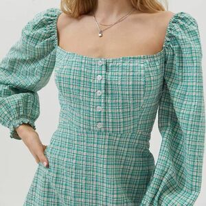 Urban Outfitters Green Gingham Plaid Mini Dress Cottagecore Romantic